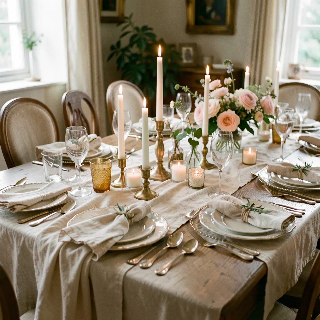Elegant tablescape setting with natural lighting